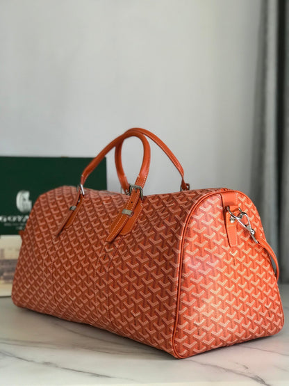 SAC BOSTON 50 EN TOILE GOYARDINE ORANGE ET GARNITURES EN CUIR DE VEAU