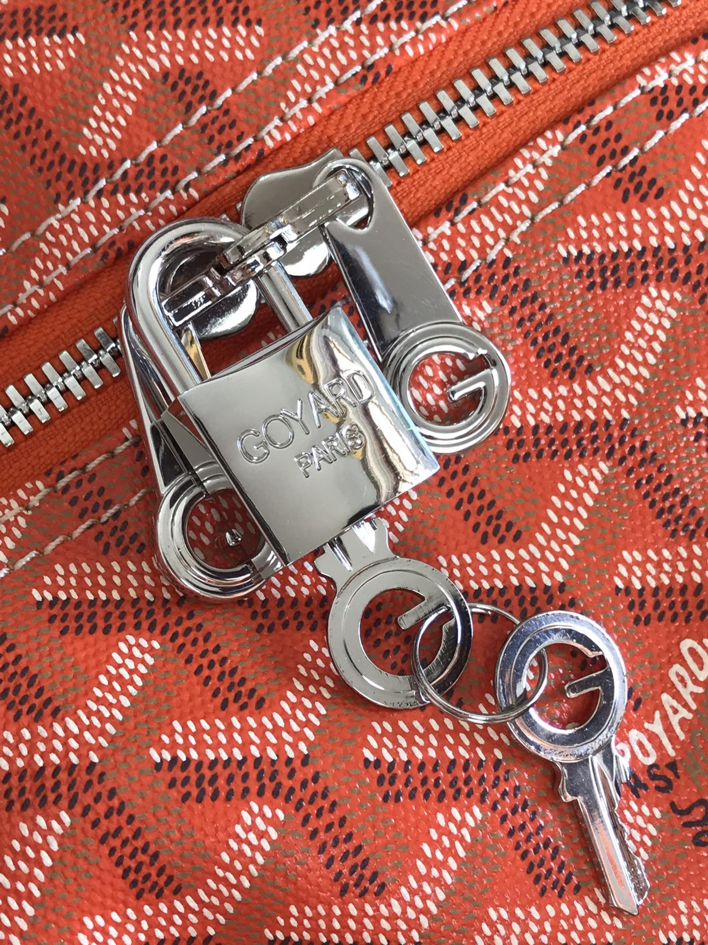 SAC BOSTON 50 EN TOILE GOYARDINE ORANGE ET GARNITURES EN CUIR DE VEAU