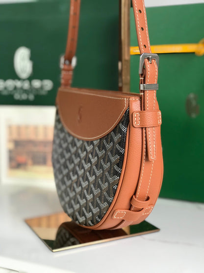 HIRONDELLE バッグ 25 タン ラムスキンとブラック ゴヤルダン キャンバス