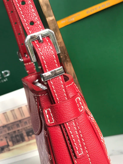クラシックレッドラムスキンとゴヤルディンキャンバスを使用したHIRONDELLEバッグ25