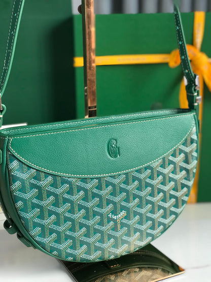 SAC HIRONDELLE 25 EN AGNEAU VERT ET TOILE GOYARDINE
