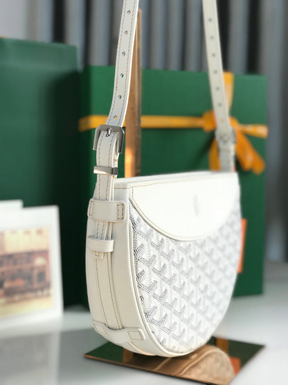 hirondelle バッグ 25 ホワイト ラムスキンとゴヤルダン キャンバス