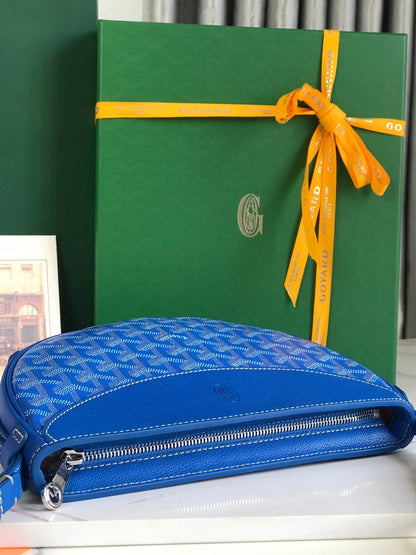 SAC HIRONDELLE 25 EN AGNEAU BLEU SAPHIR ET TOILE GOYARDINE