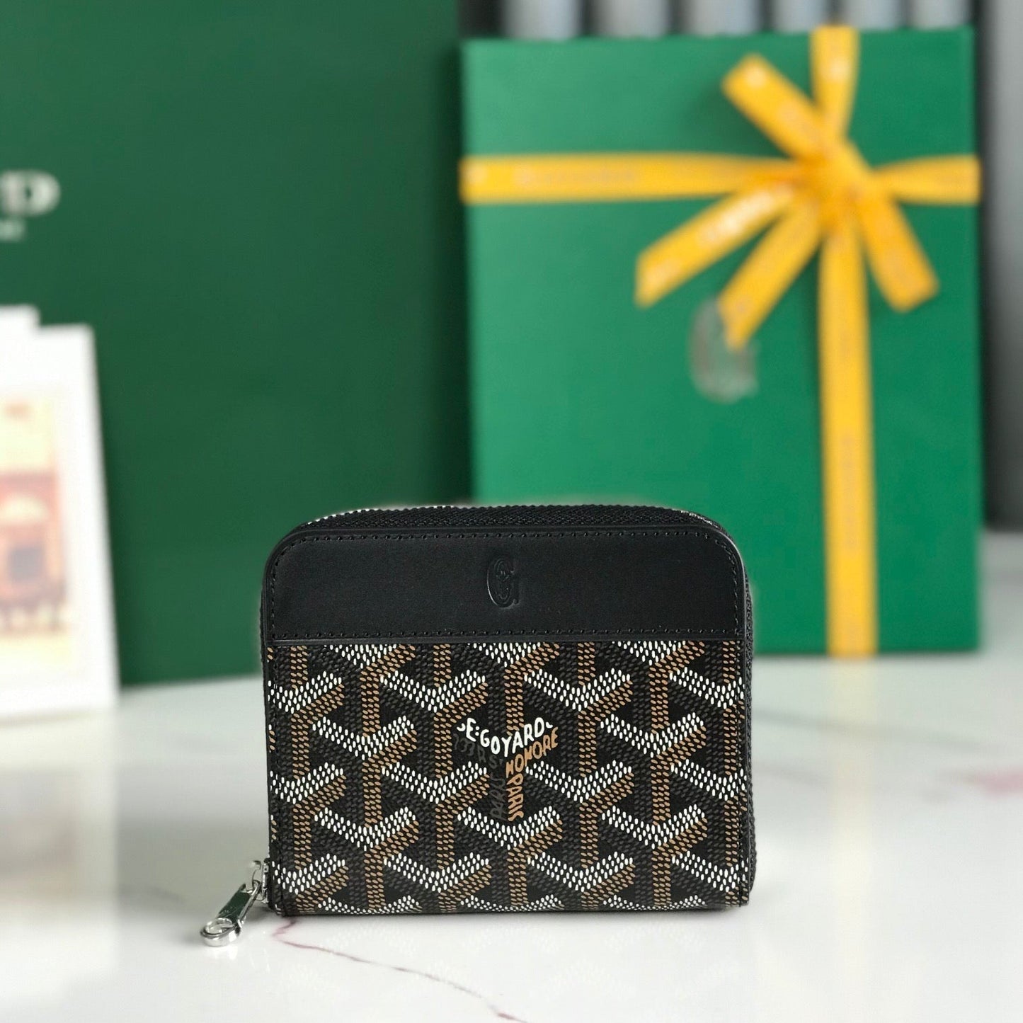 PORTEFEUILLE MINI MATIGNON 11 EN TOILE GOYARDINE NOIRE ET CUIR DE VEAU