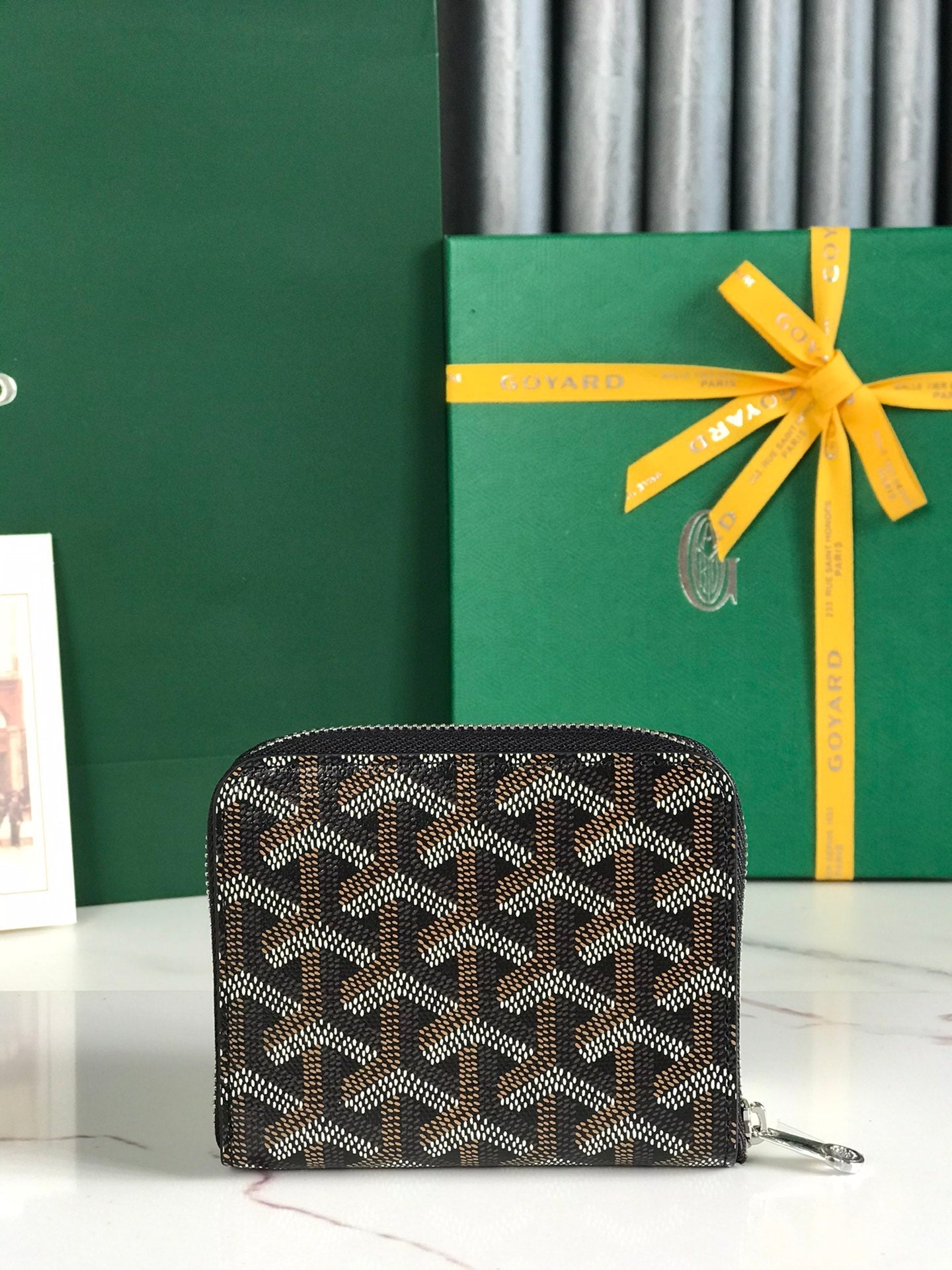 PORTEFEUILLE MINI MATIGNON 11 EN TOILE GOYARDINE NOIRE ET CUIR DE VEAU