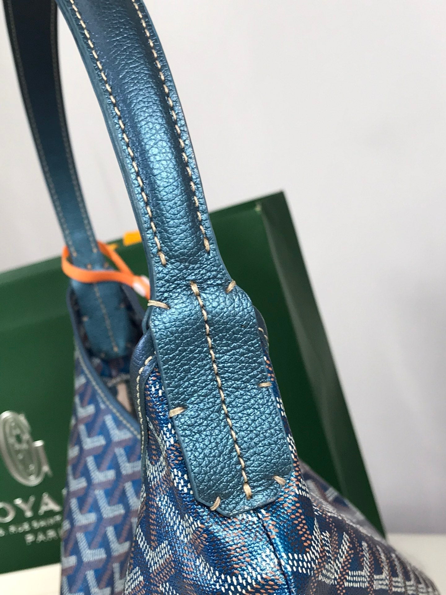 ボエム ホーボーバッグ 42cm ディープブルー キャンバス シェブローチ カーフスキン