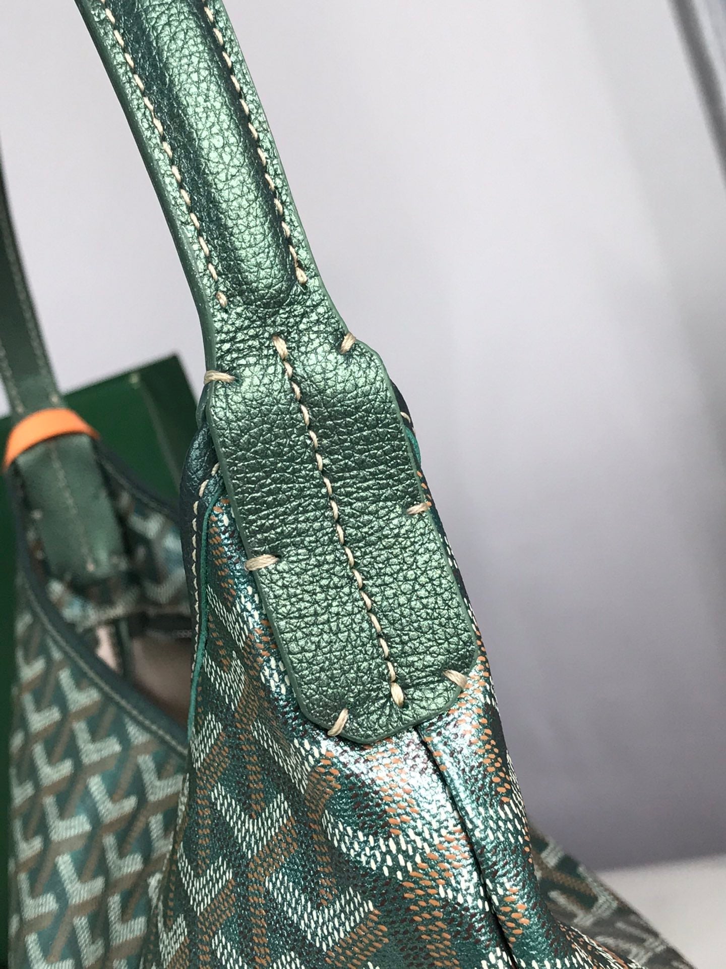 Sac Hobo Bohème 42 cm Toile Verte Chevroches Cuir de Veau