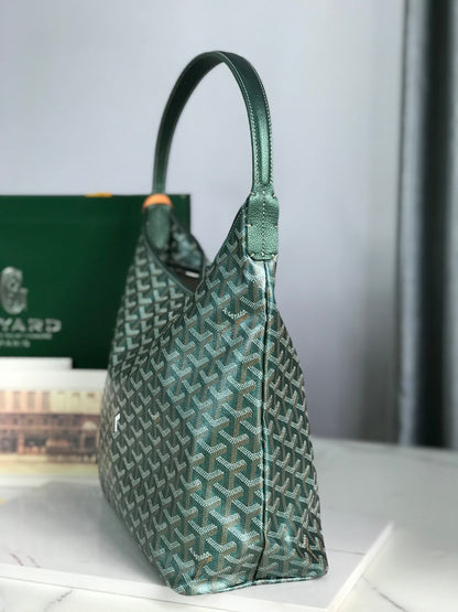Sac Hobo Bohème 42 cm Toile Verte Chevroches Cuir de Veau