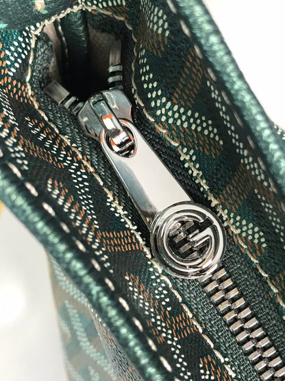 Sac Hobo Bohème 42 cm Toile Verte Chevroches Cuir de Veau