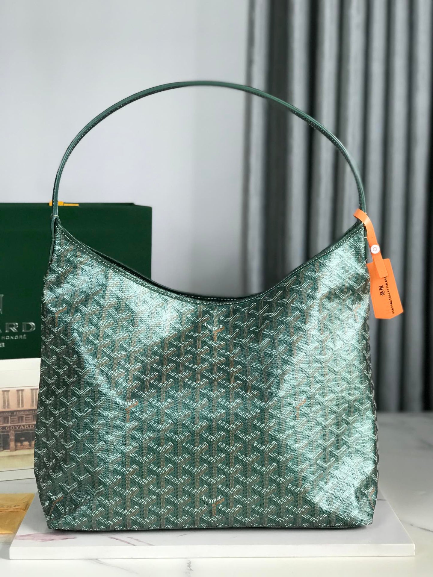 Sac Hobo Bohème 42 cm Toile Verte Chevroches Cuir de Veau