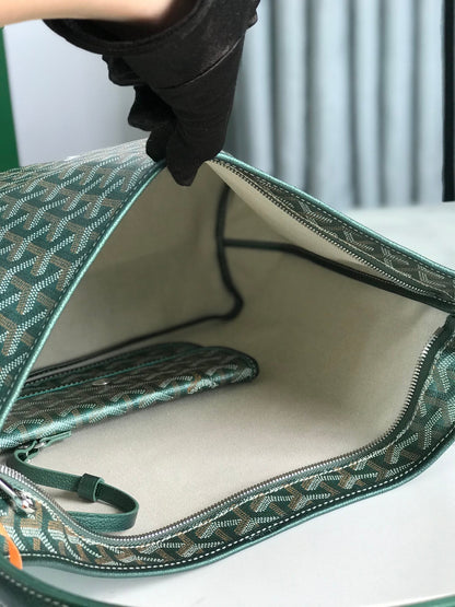 Sac Hobo Bohème 42 cm Toile Verte Chevroches Cuir de Veau