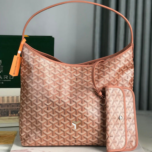 Bohème Hobo Bag 42cm Pink Canvas Chevroches Calfskin