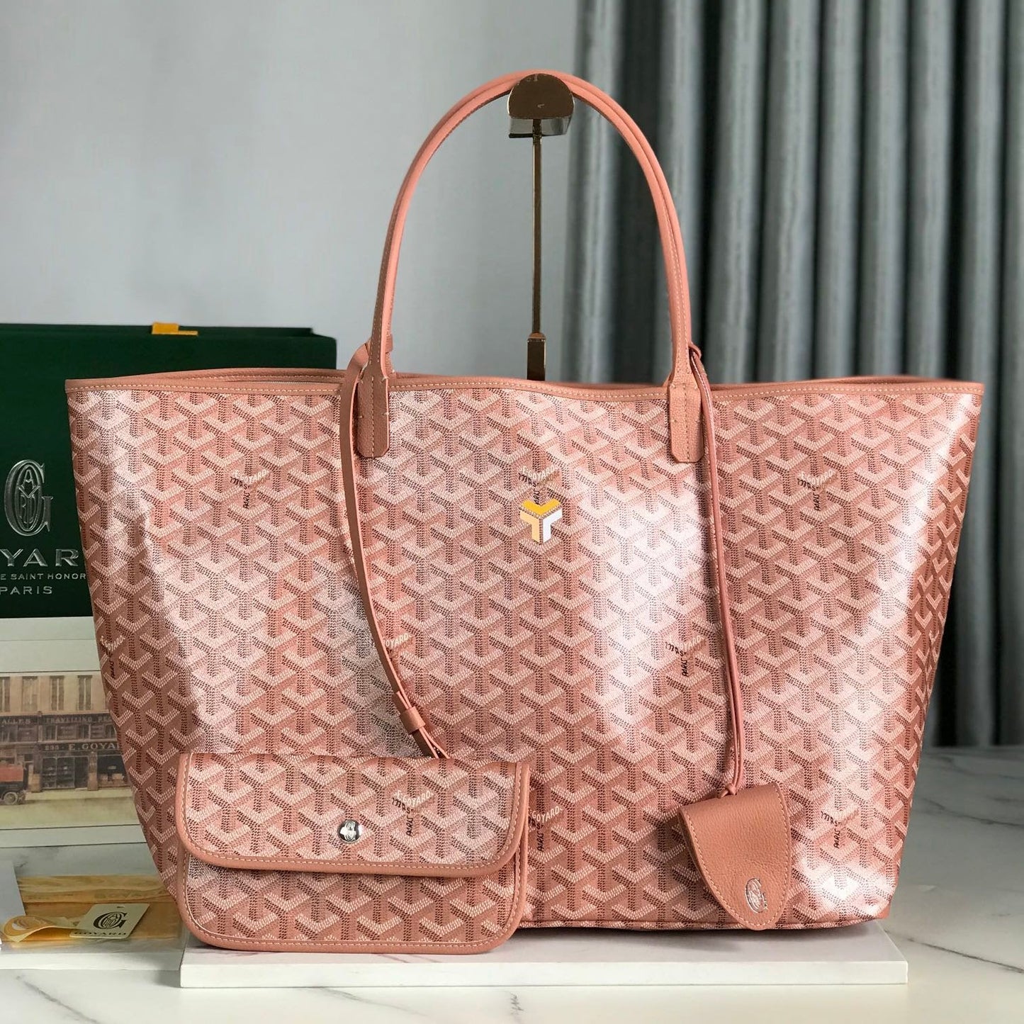 サンルイス GM バッグ 40cm ピンク キャンバス シェブローチ カーフスキン