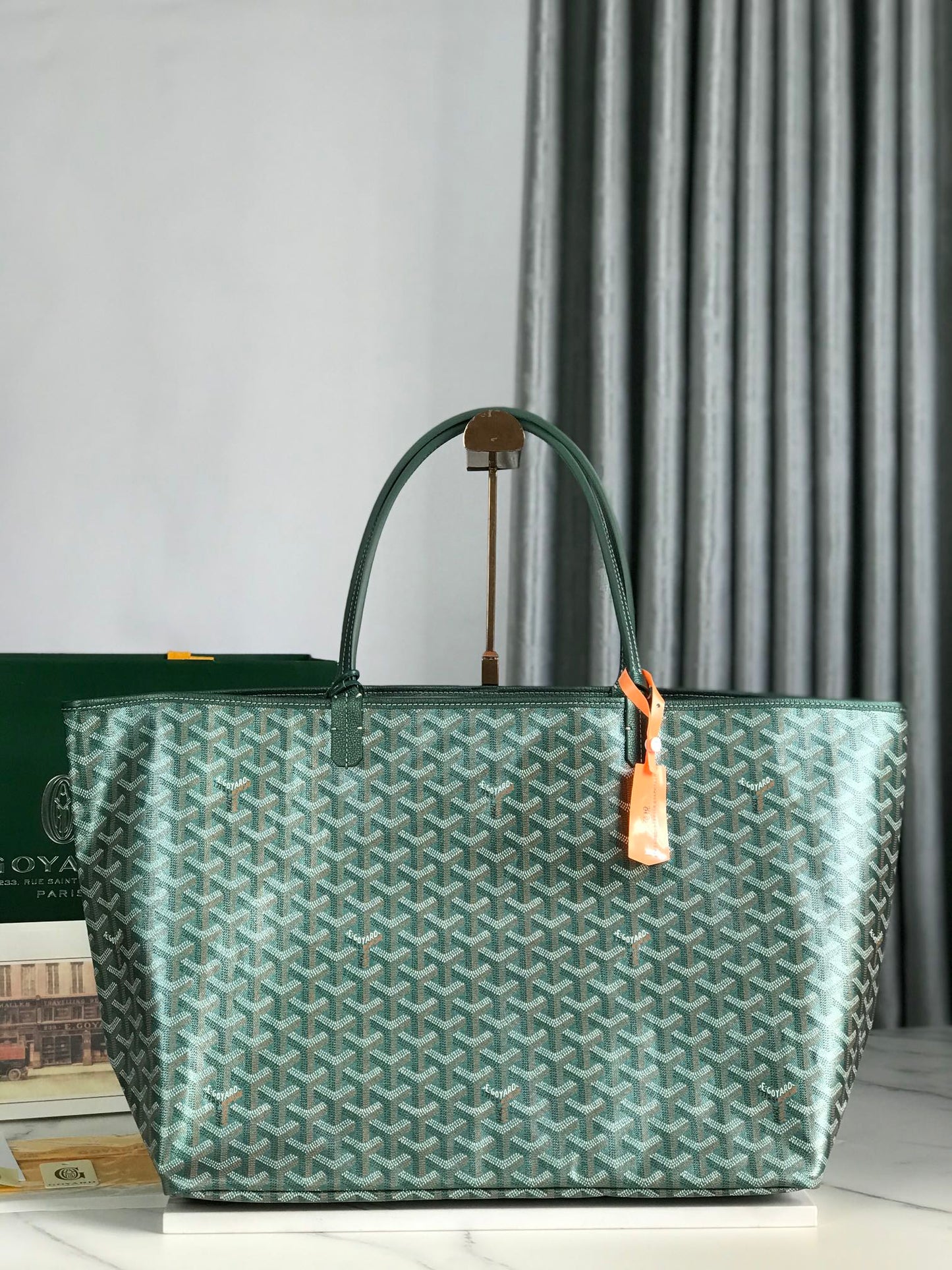 Sac Saint Louis GM 40 cm en toile verte Chevroches et cuir de veau