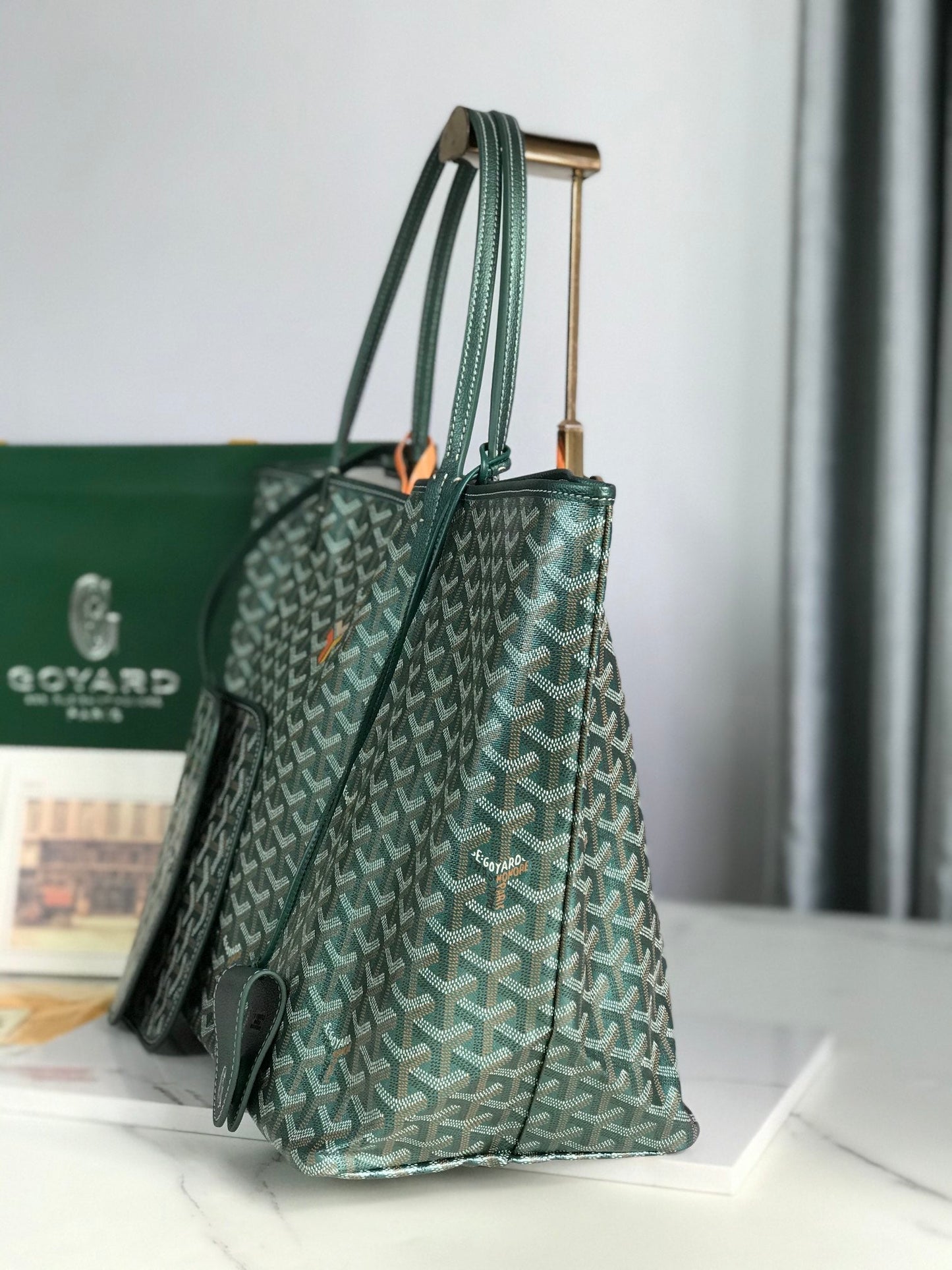 Sac Saint Louis GM 40 cm en toile verte Chevroches et cuir de veau