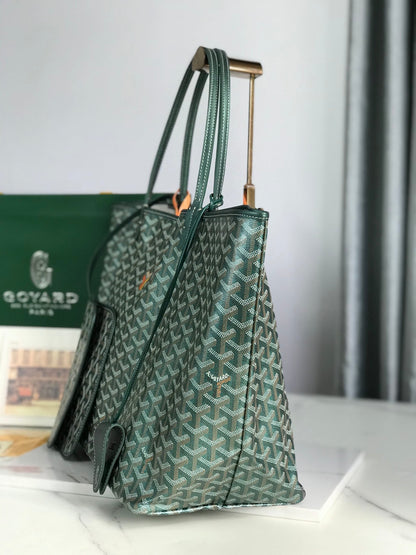 Sac Saint Louis GM 40 cm en toile verte Chevroches et cuir de veau
