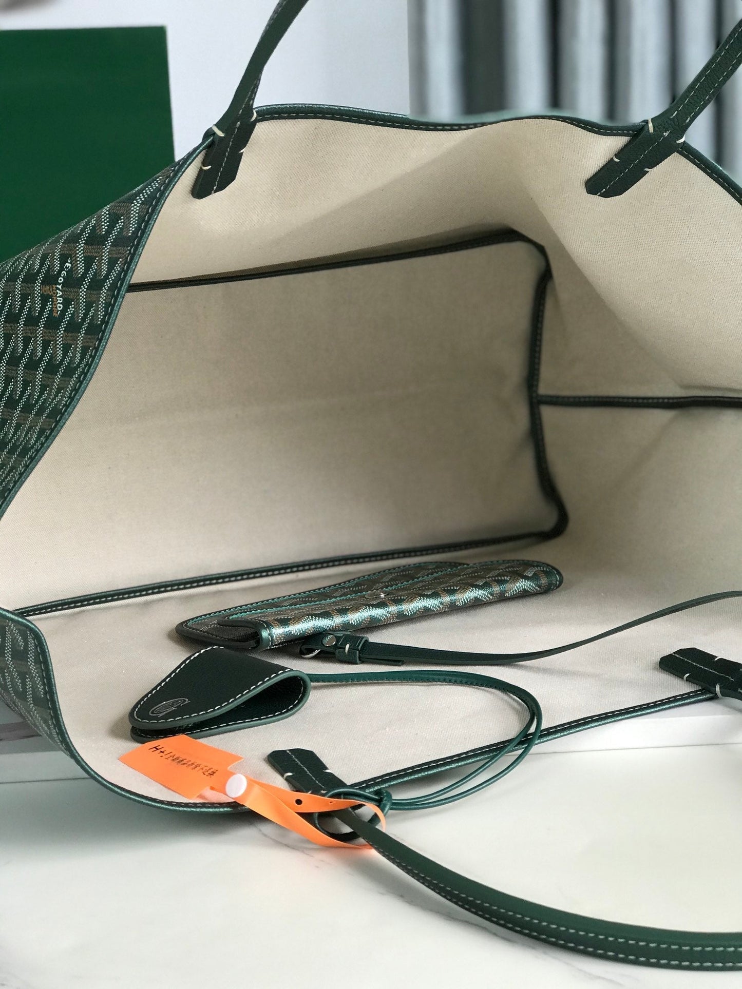 Sac Saint Louis GM 40 cm en toile verte Chevroches et cuir de veau