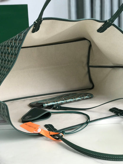 Sac Saint Louis GM 40 cm en toile verte Chevroches et cuir de veau