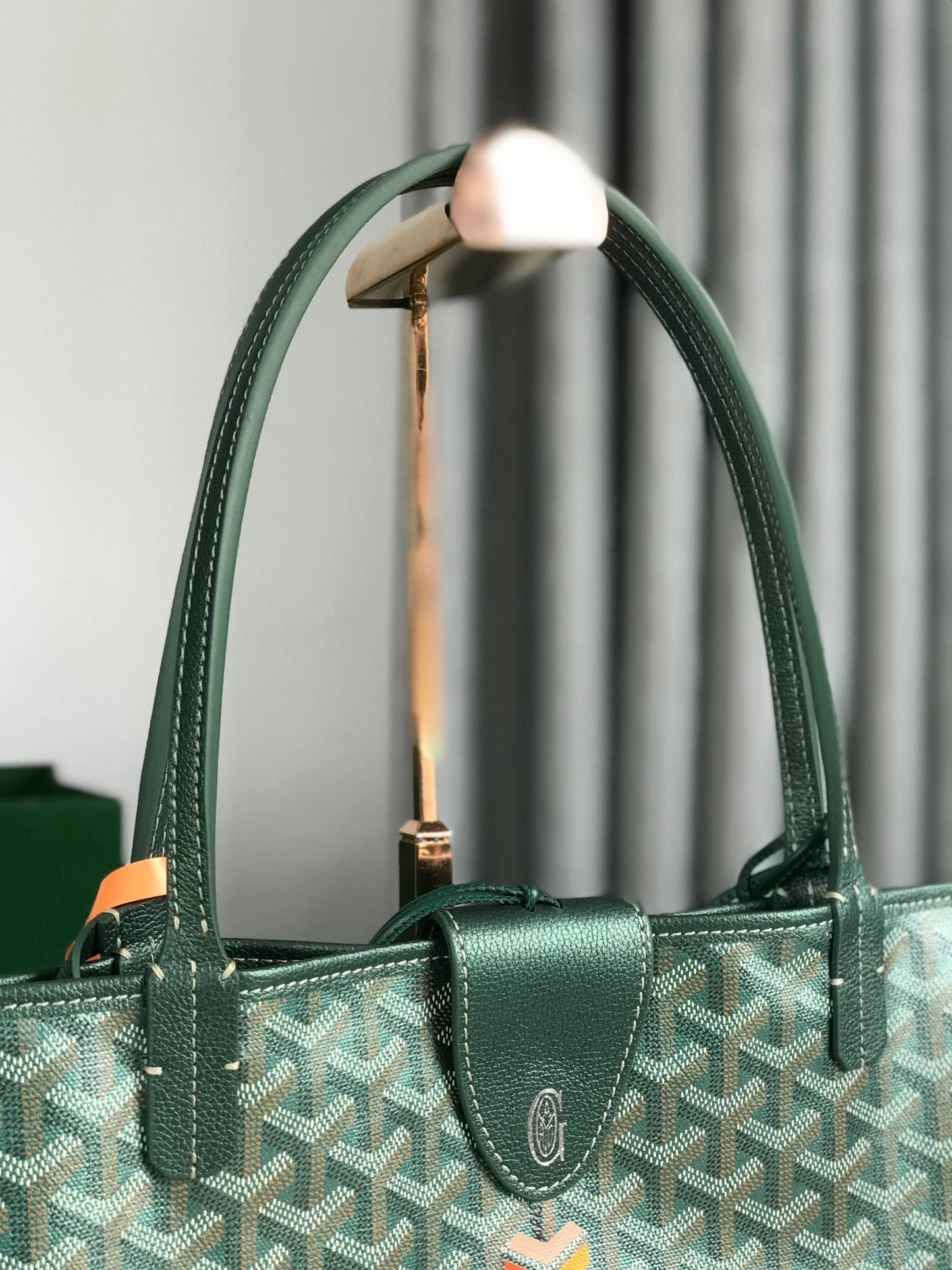 Sac Saint Louis GM 40 cm en toile verte Chevroches et cuir de veau