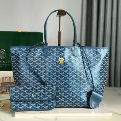 サンルイPMバッグ 34cm ディープブルーキャンバス シェブローチカーフスキン