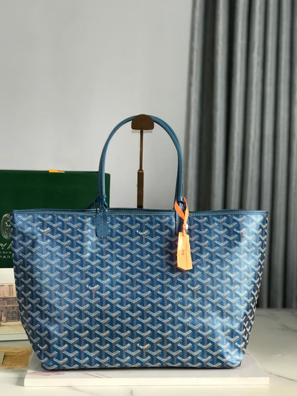 サンルイPMバッグ 34cm ディープブルーキャンバス シェブローチカーフスキン