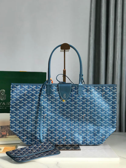 サンルイPMバッグ 34cm ディープブルーキャンバス シェブローチカーフスキン