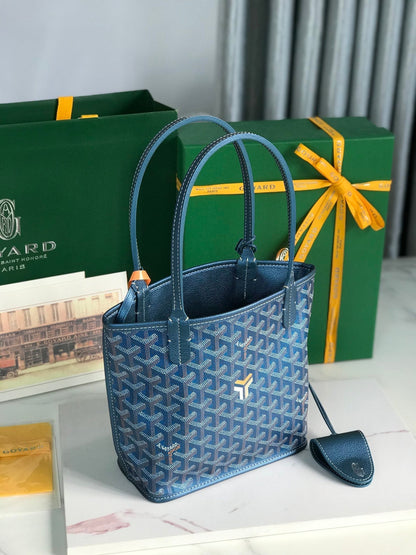 Mini sac Anjou 20 cm en toile bleu foncé Chevroches et cuir de veau