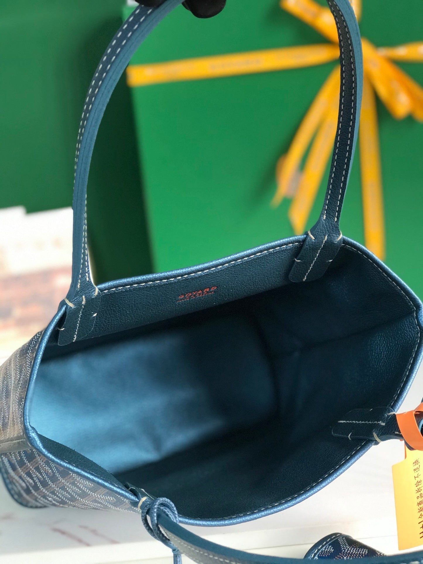Mini sac Anjou 20 cm en toile bleu foncé Chevroches et cuir de veau