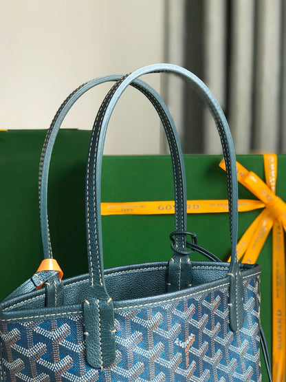 Mini sac Anjou 20 cm en toile bleu foncé Chevroches et cuir de veau