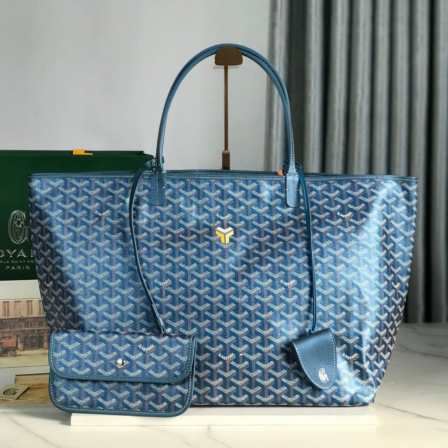 サンルイスGMバッグ 40cm ディープブルーキャンバス シェブローチカーフスキン