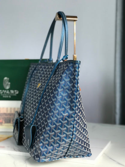 サンルイスGMバッグ 40cm ディープブルーキャンバス シェブローチカーフスキン