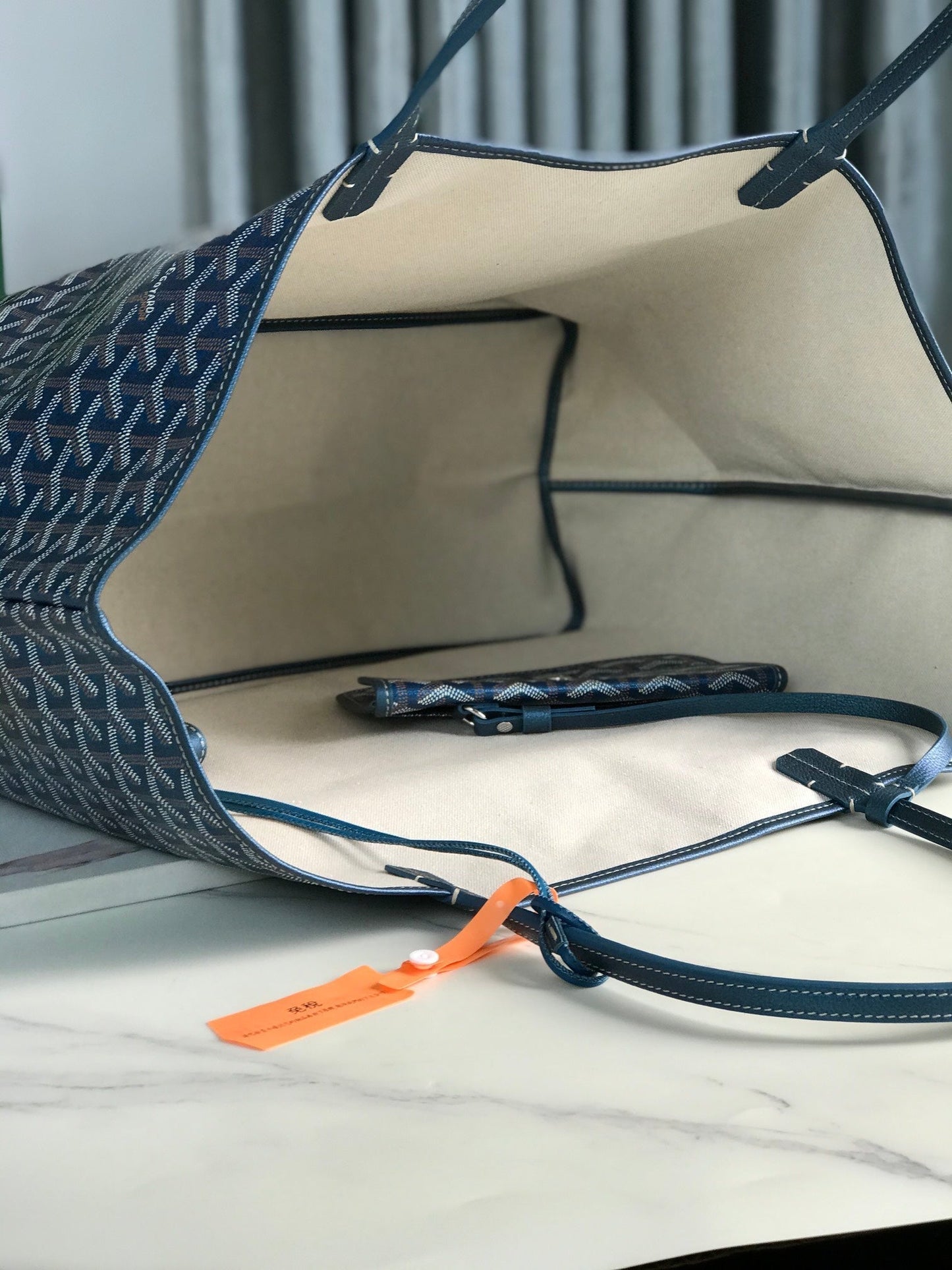 サンルイスGMバッグ 40cm ディープブルーキャンバス シェブローチカーフスキン