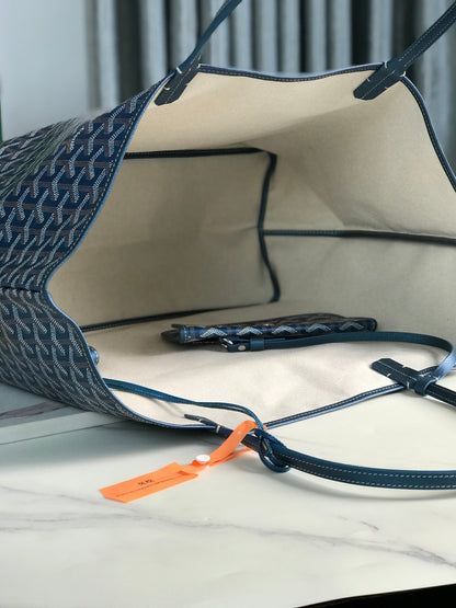 サンルイスGMバッグ 40cm ディープブルーキャンバス シェブローチカーフスキン