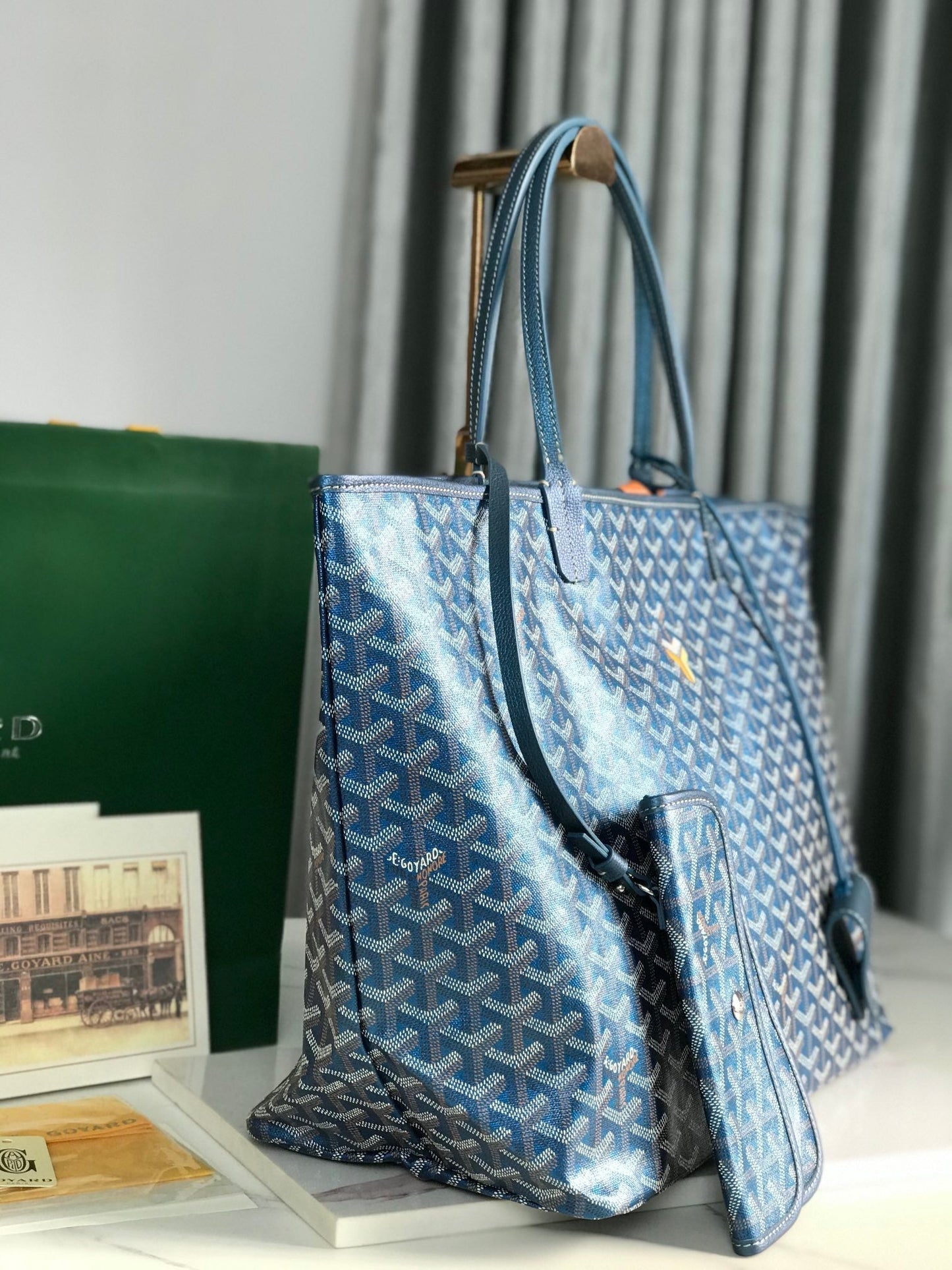 サンルイスGMバッグ 40cm ディープブルーキャンバス シェブローチカーフスキン