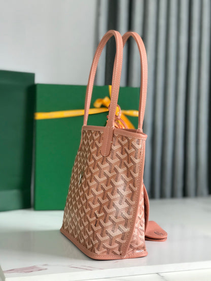 アンジュー ミニバッグ 20cm ピンク キャンバス シェブローチ カーフスキン