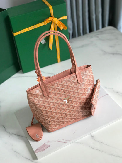 アンジュー ミニバッグ 20cm ピンク キャンバス シェブローチ カーフスキン