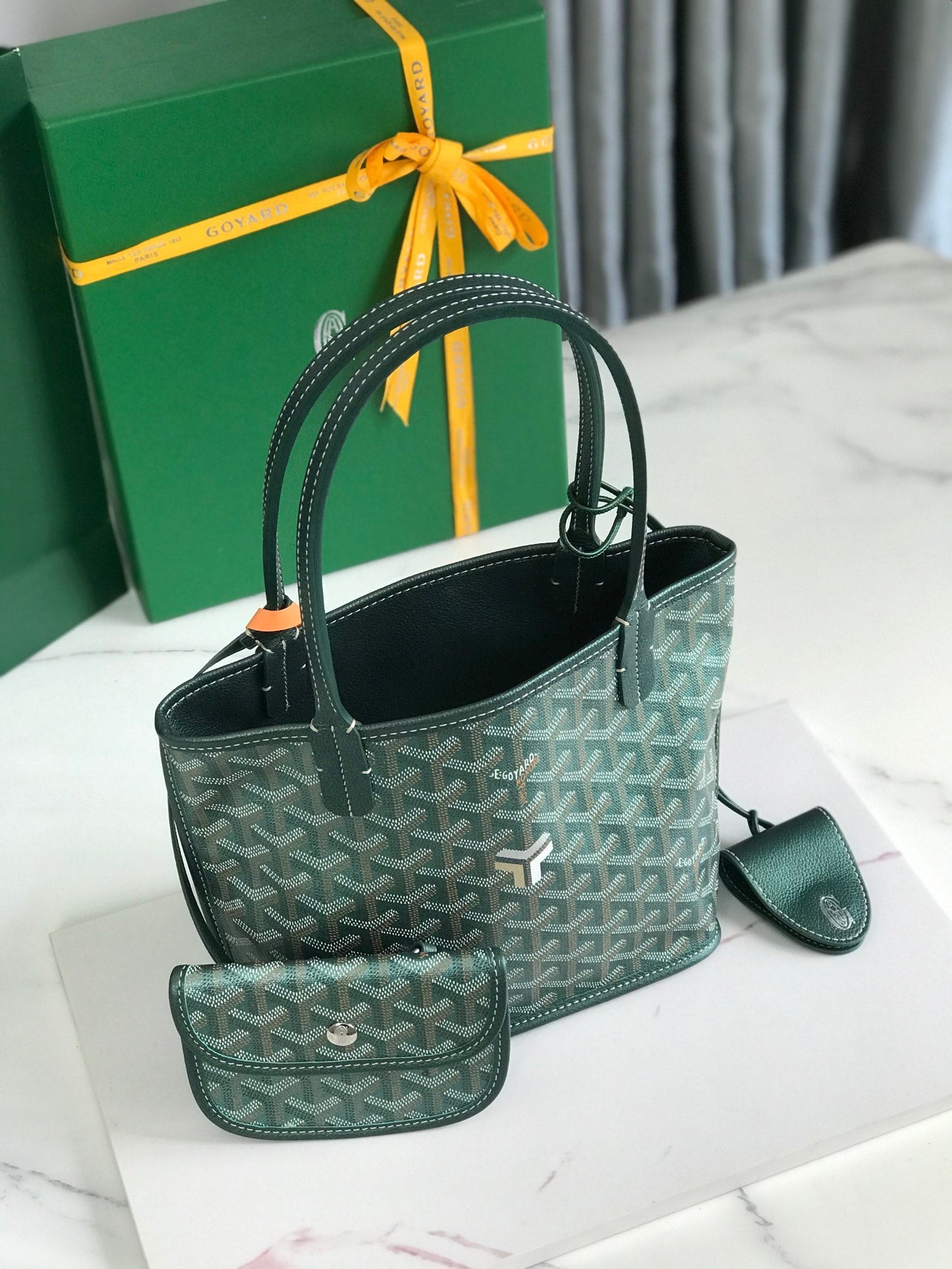 Mini Sac Anjou 20 cm Toile Verte Chevroches Cuir de Veau