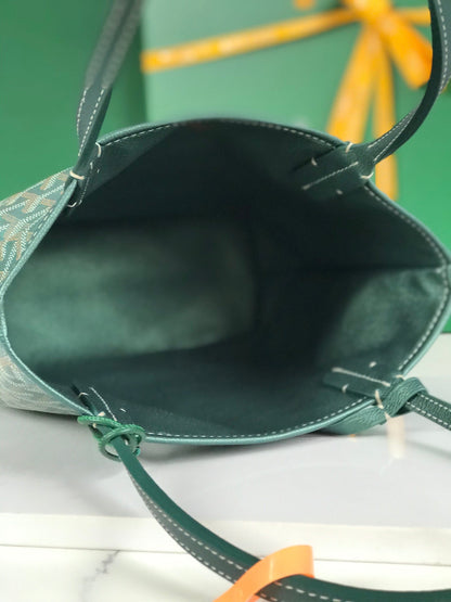 Mini Sac Anjou 20 cm Toile Verte Chevroches Cuir de Veau