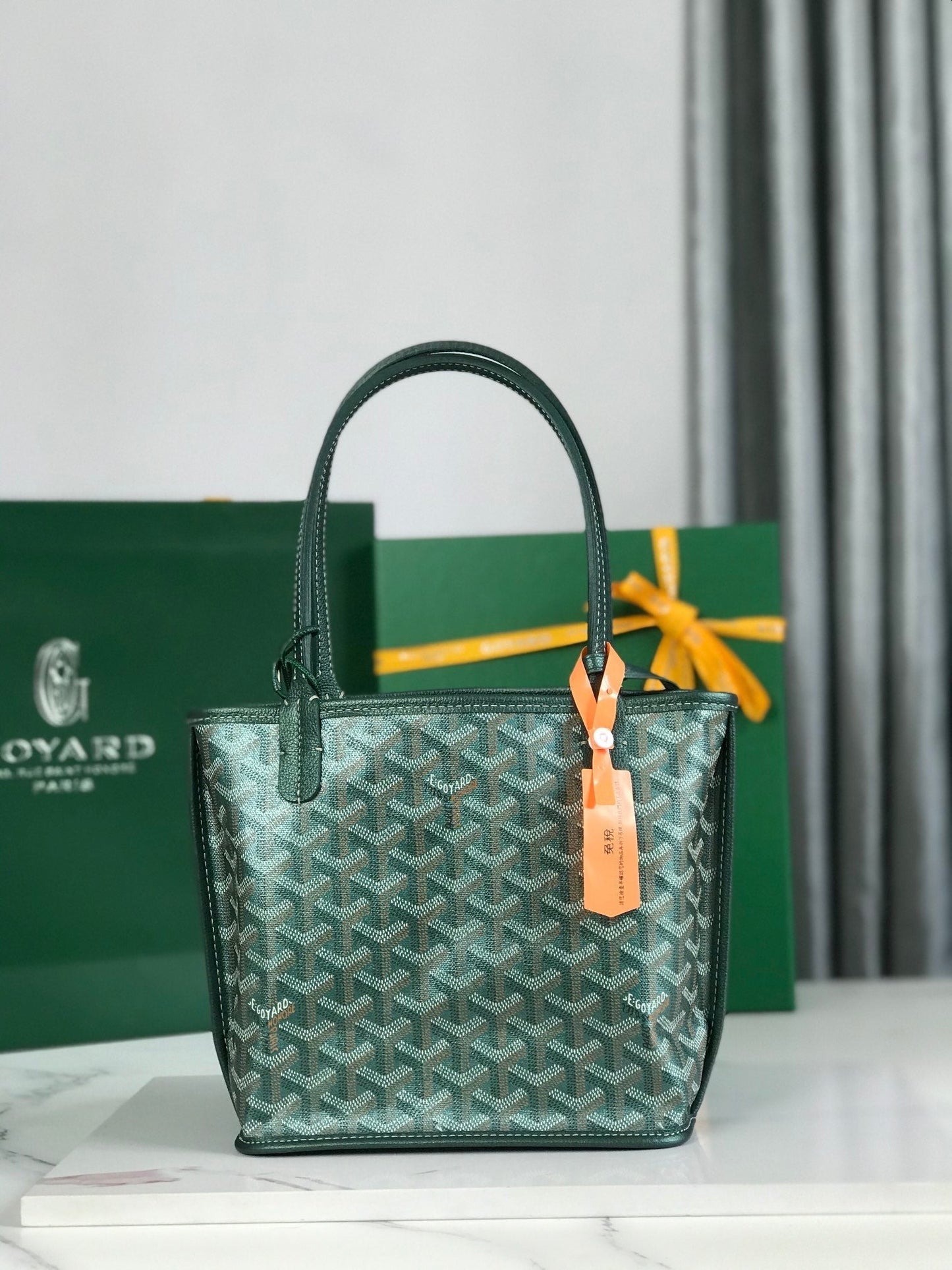Mini Sac Anjou 20 cm Toile Verte Chevroches Cuir de Veau