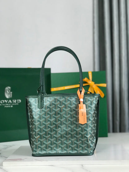 Mini Sac Anjou 20 cm Toile Verte Chevroches Cuir de Veau