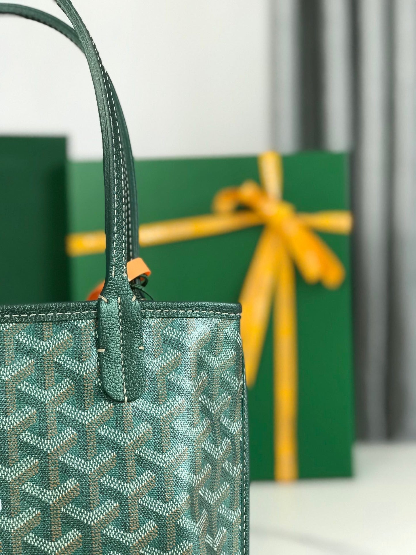 Mini Sac Anjou 20 cm Toile Verte Chevroches Cuir de Veau