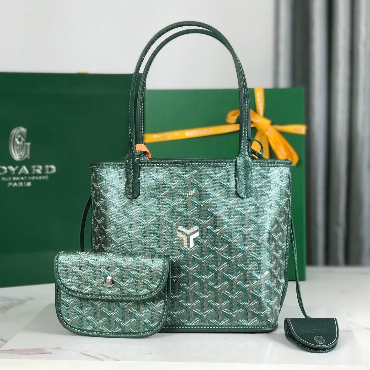 Mini Sac Anjou 20 cm Toile Verte Chevroches Cuir de Veau