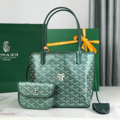 Mini Sac Anjou 20 cm Toile Verte Chevroches Cuir de Veau