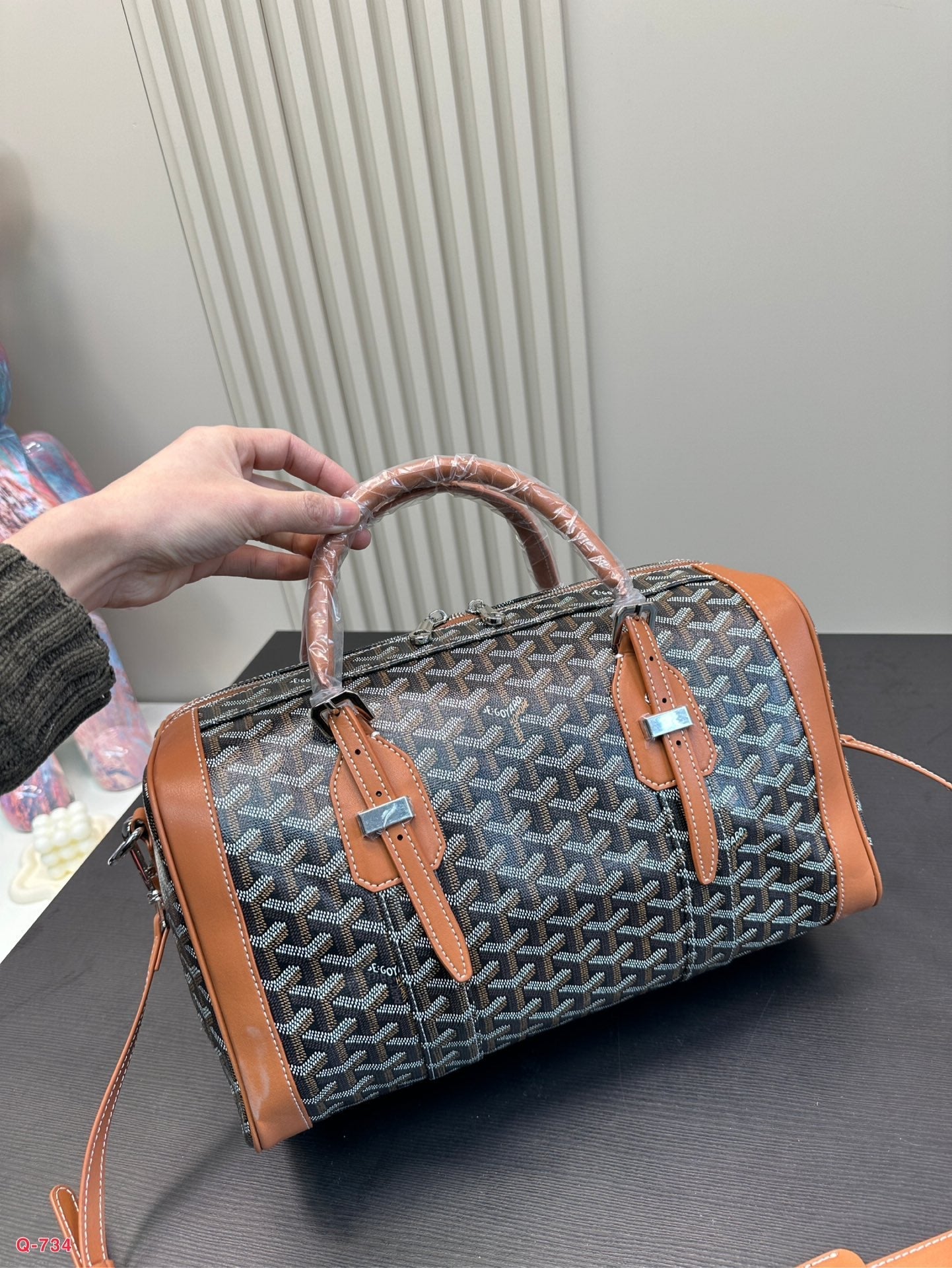 SAC HARDY PM バッグ 35 ブラック ゴヤルディン キャンバスとタン カーフスキン