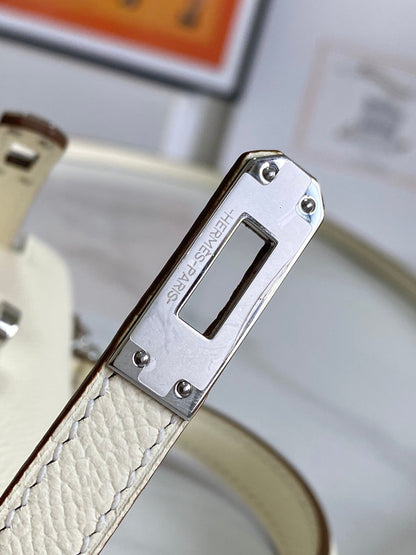 HM Mini Kelly 19cm Cream Epsom Silver Hardware
