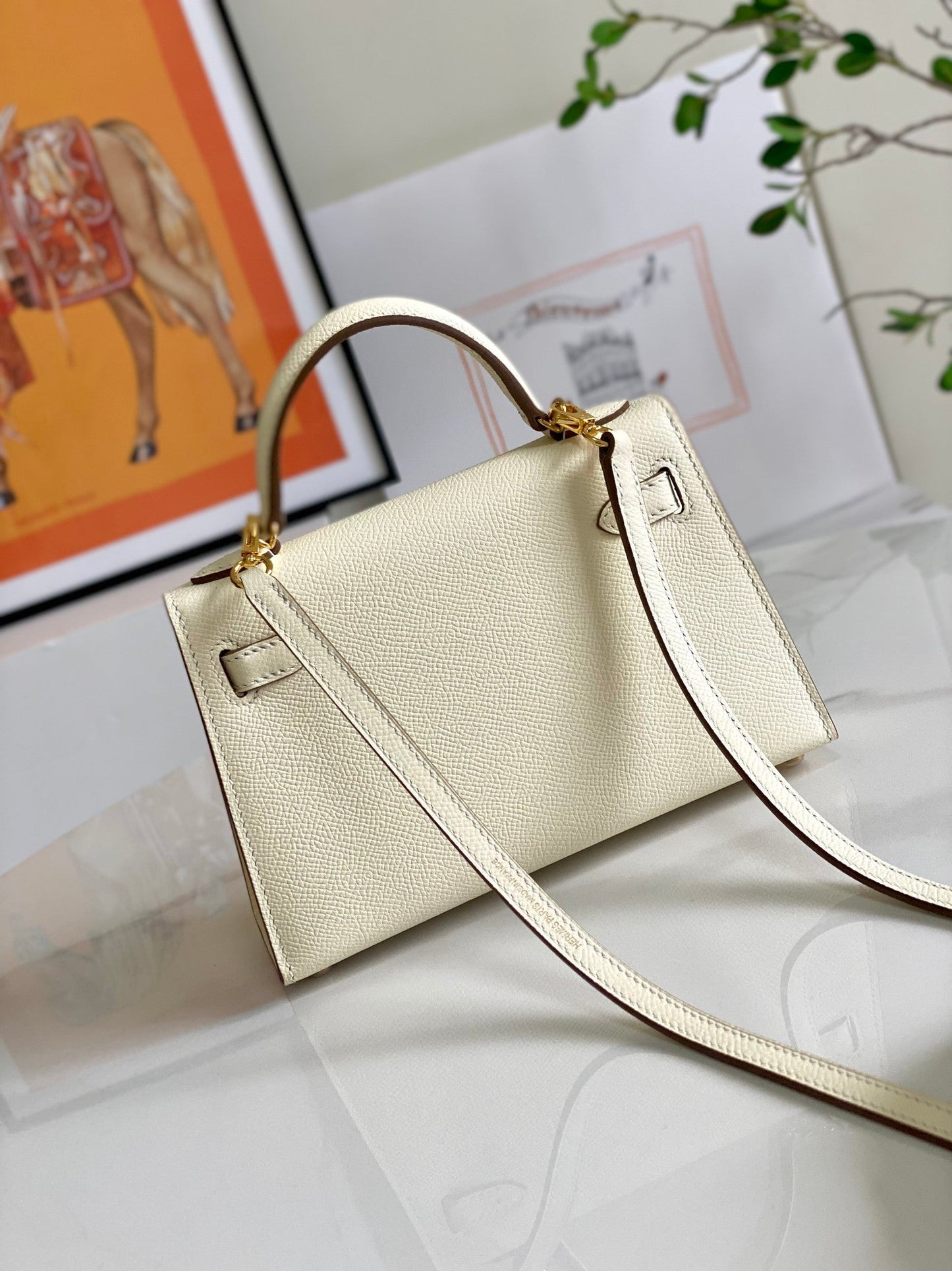 HM ミニケリー 19cm クリームエプソム ゴールド金具