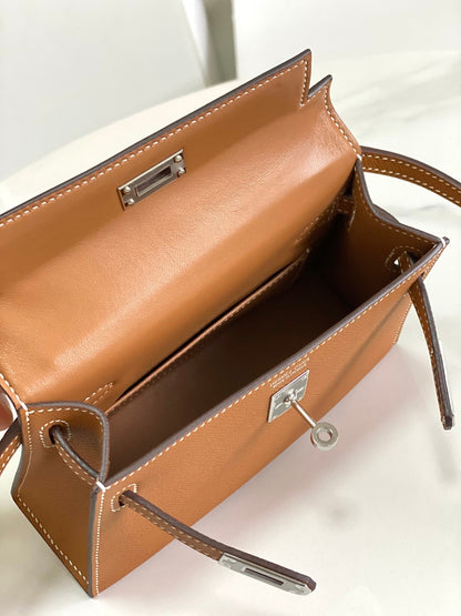 HM Mini Kelly 19cm Gold Epsom Silver Hardware