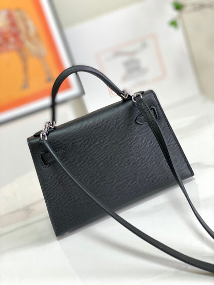 HM ミニケリー 19cm ブラック エプソム シルバー金具