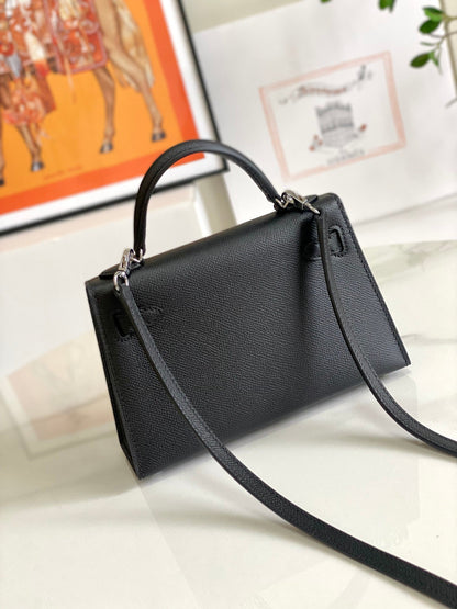 HM ミニケリー 19cm ブラック エプソム シルバー金具