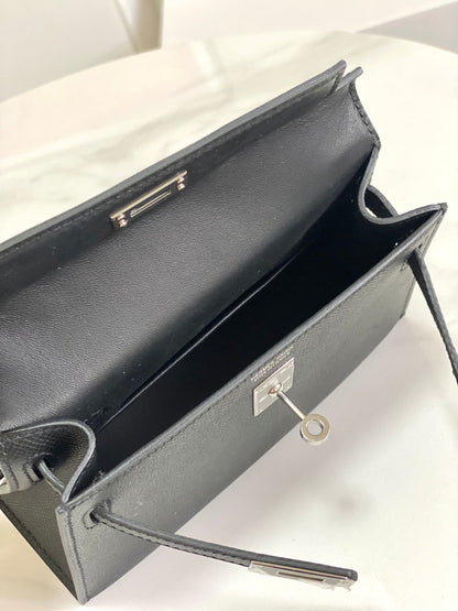 HM ミニケリー 19cm ブラック エプソム シルバー金具